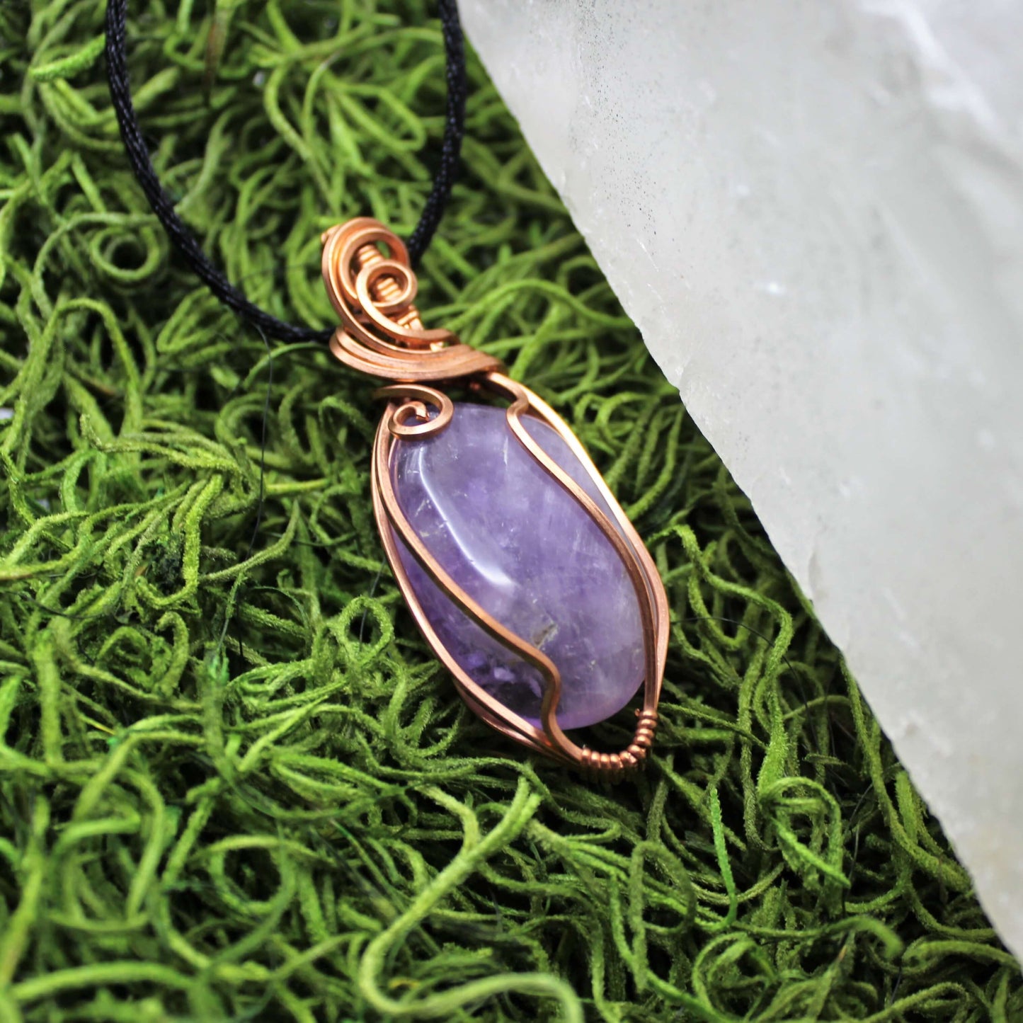 Amethyst & Bare Copper Wire Wrapped Pendant