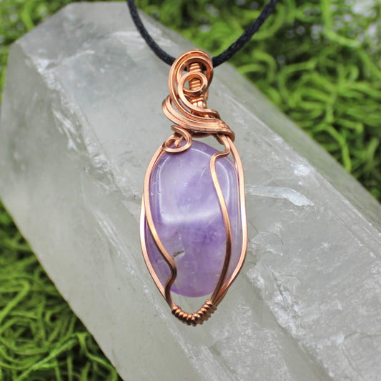 Amethyst & Bare Copper Wire Wrapped Pendant