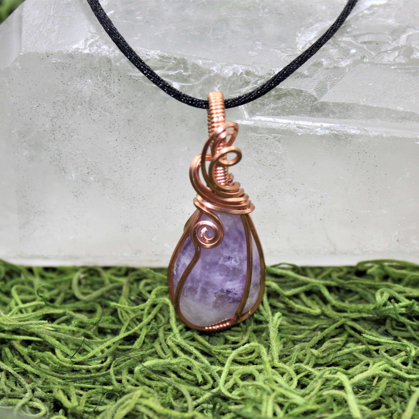 Amethyst & Bare Copper Wire Wrapped Pendant