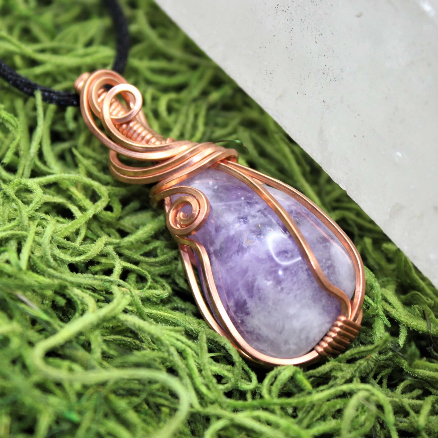 Amethyst & Bare Copper Wire Wrapped Pendant