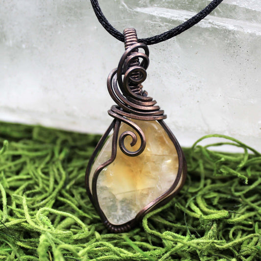 Citrine & Oxidized Copper Wire Wrapped Pendant