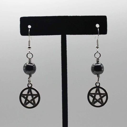 Hematite Pentacle Earrings