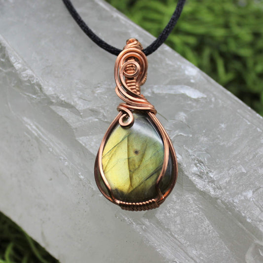 Labradorite & Bare Copper Wire Wrapped Pendant