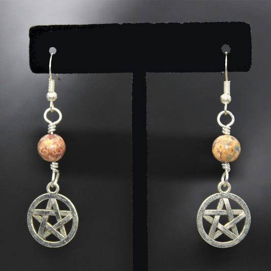 Leopard Jasper Pentacle Earrings