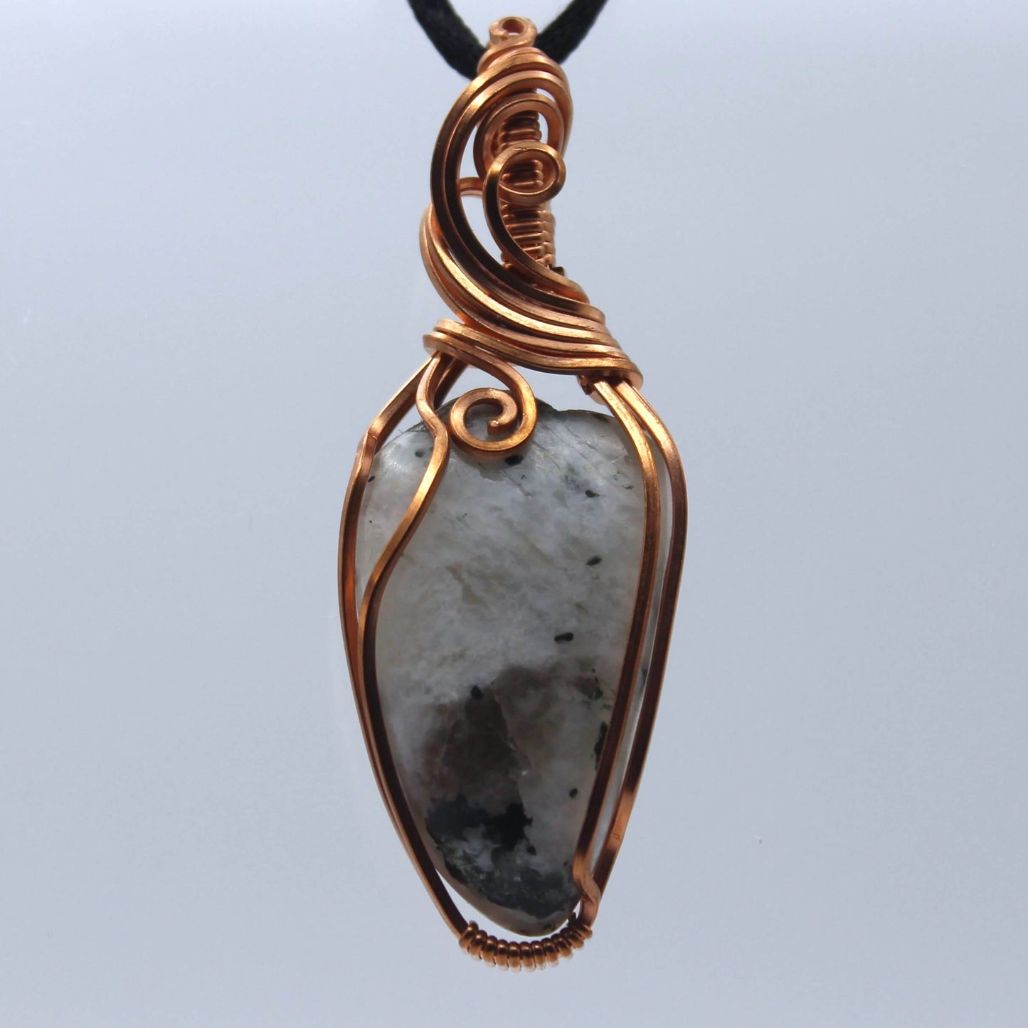 Rainbow Moonstone Wire Wrapped in Bare Copper