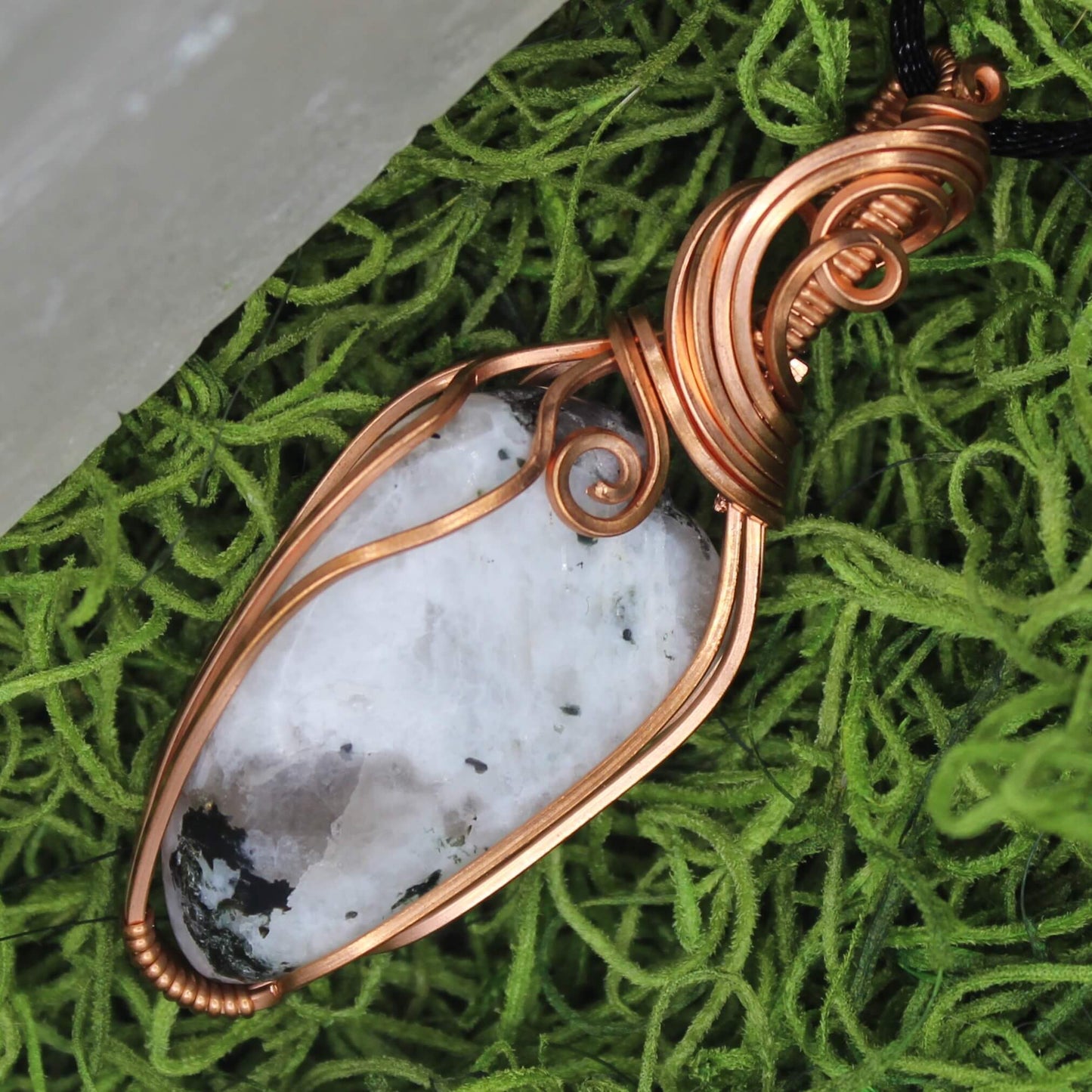 Rainbow Moonstone Wire Wrapped in Bare Copper