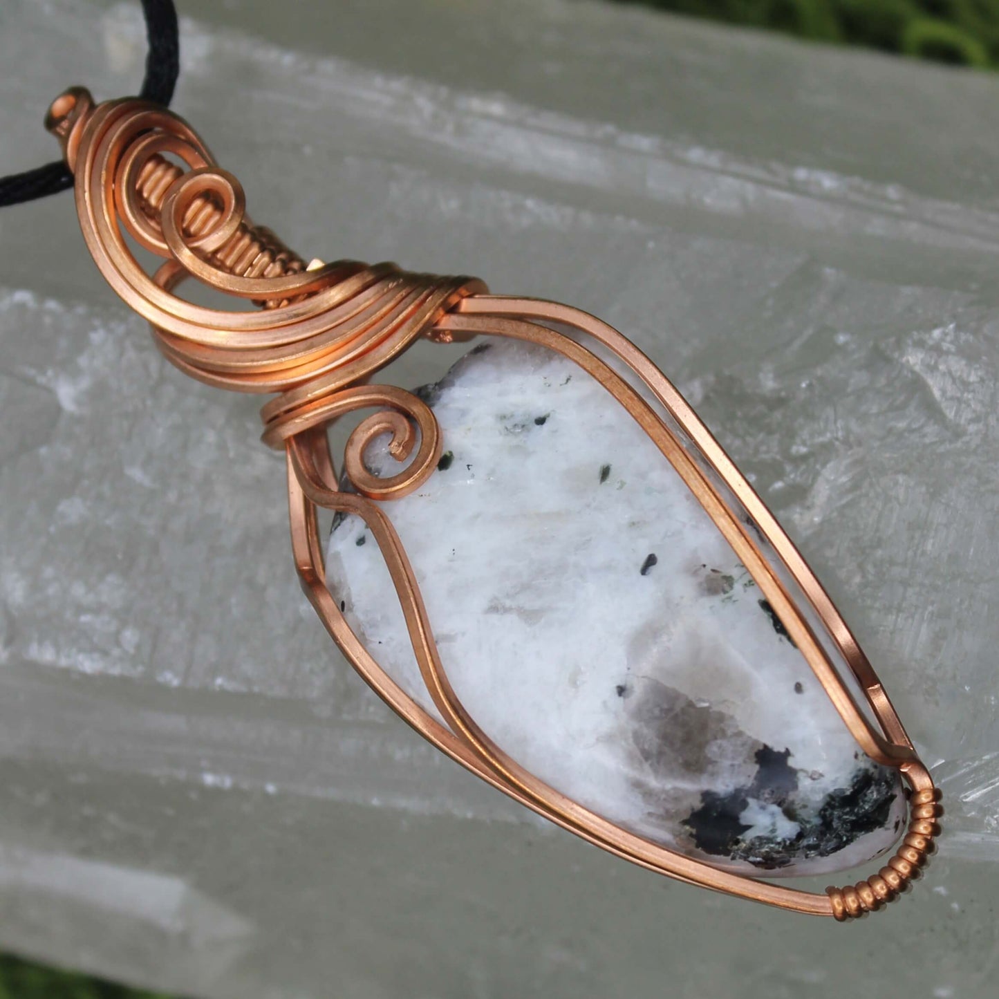 Rainbow Moonstone Wire Wrapped in Bare Copper