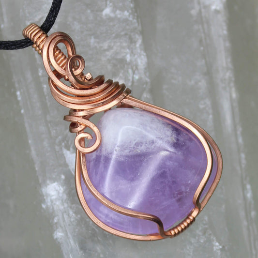 Amethyst & Bare Copper Wire Wrapped Pendant