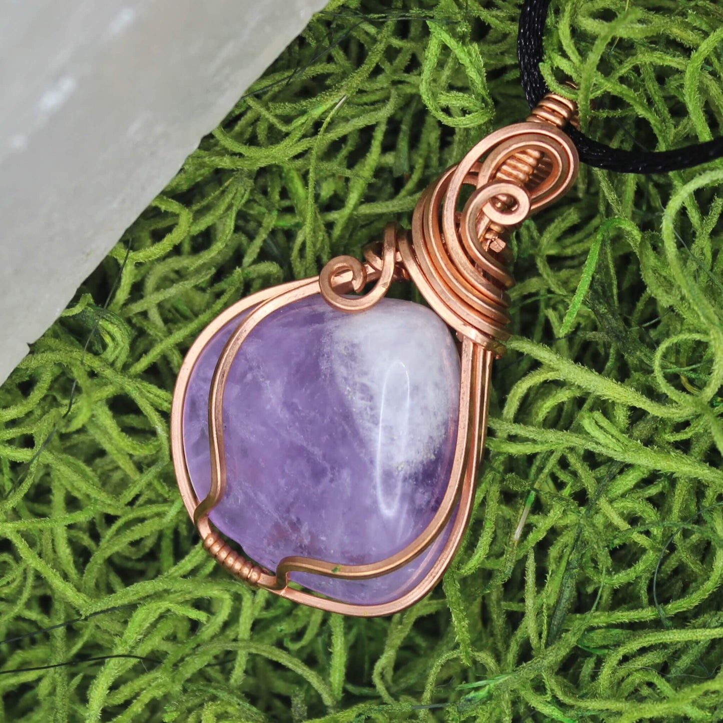 Amethyst & Bare Copper Wire Wrapped Pendant