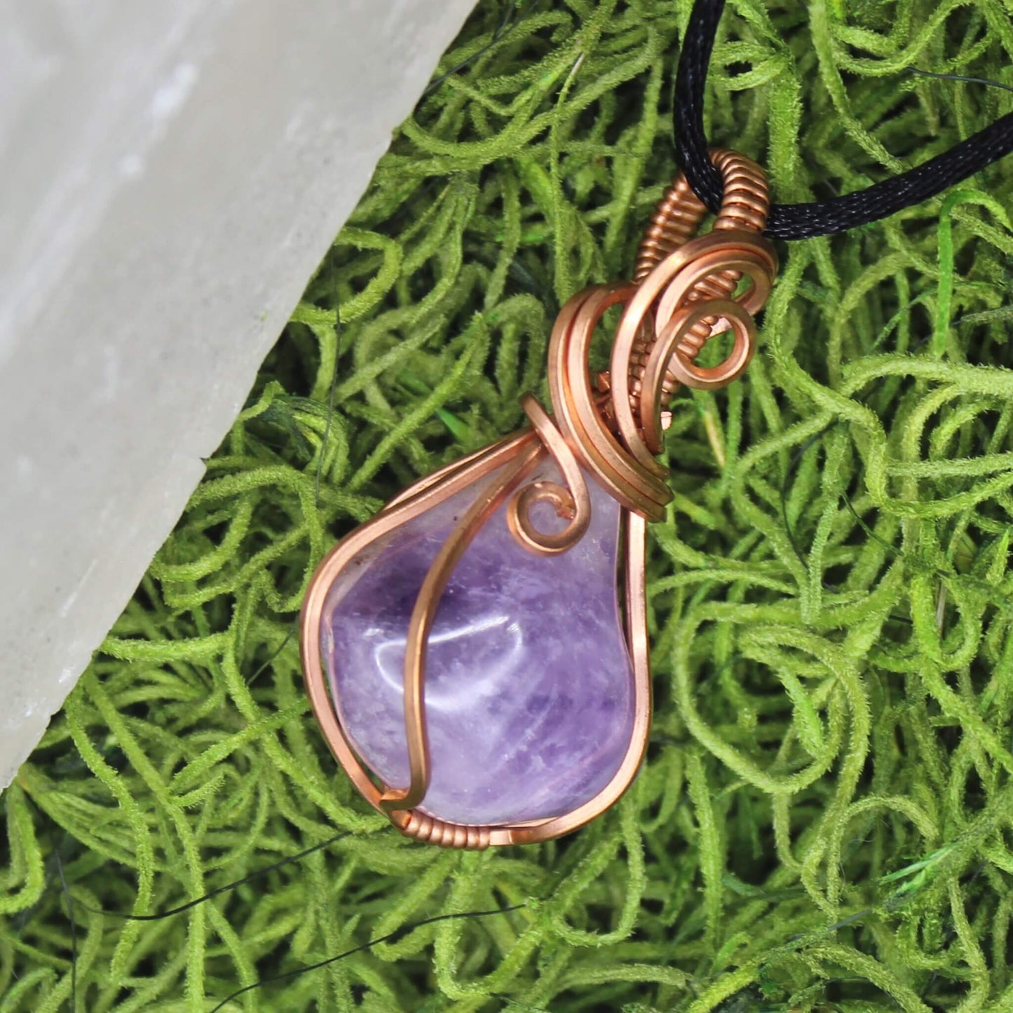 Amethyst & Bare Copper Wire Wrapped Pendant