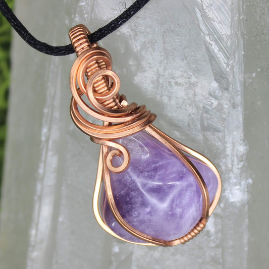 Amethyst & Bare Copper Wire Wrapped Pendant