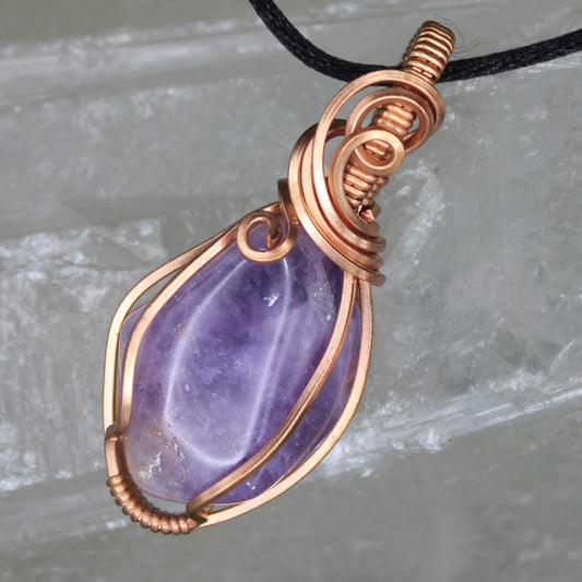 Amethyst & Bare Copper Wire Wrapped Pendant