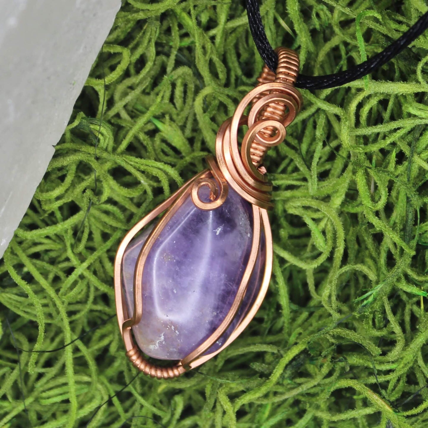 Amethyst & Bare Copper Wire Wrapped Pendant