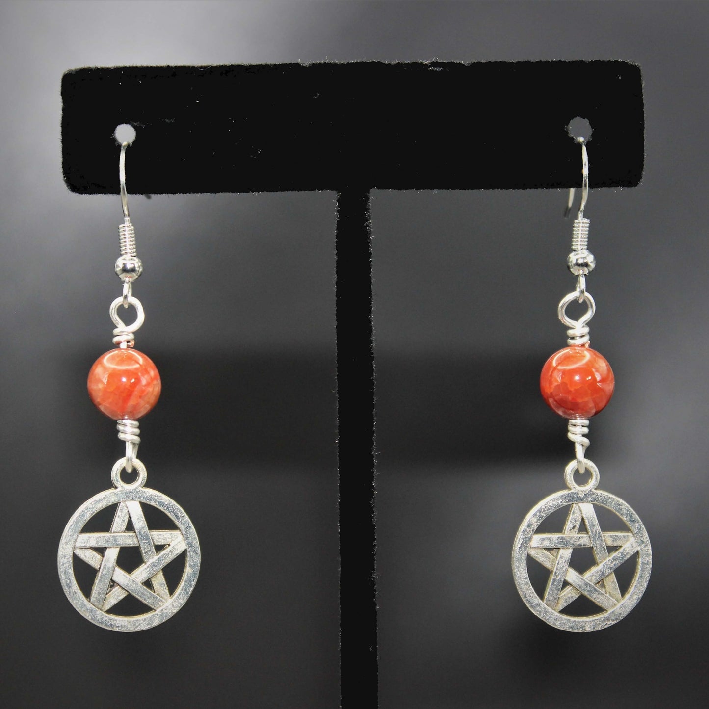 Red Agate Pentacle Earrings