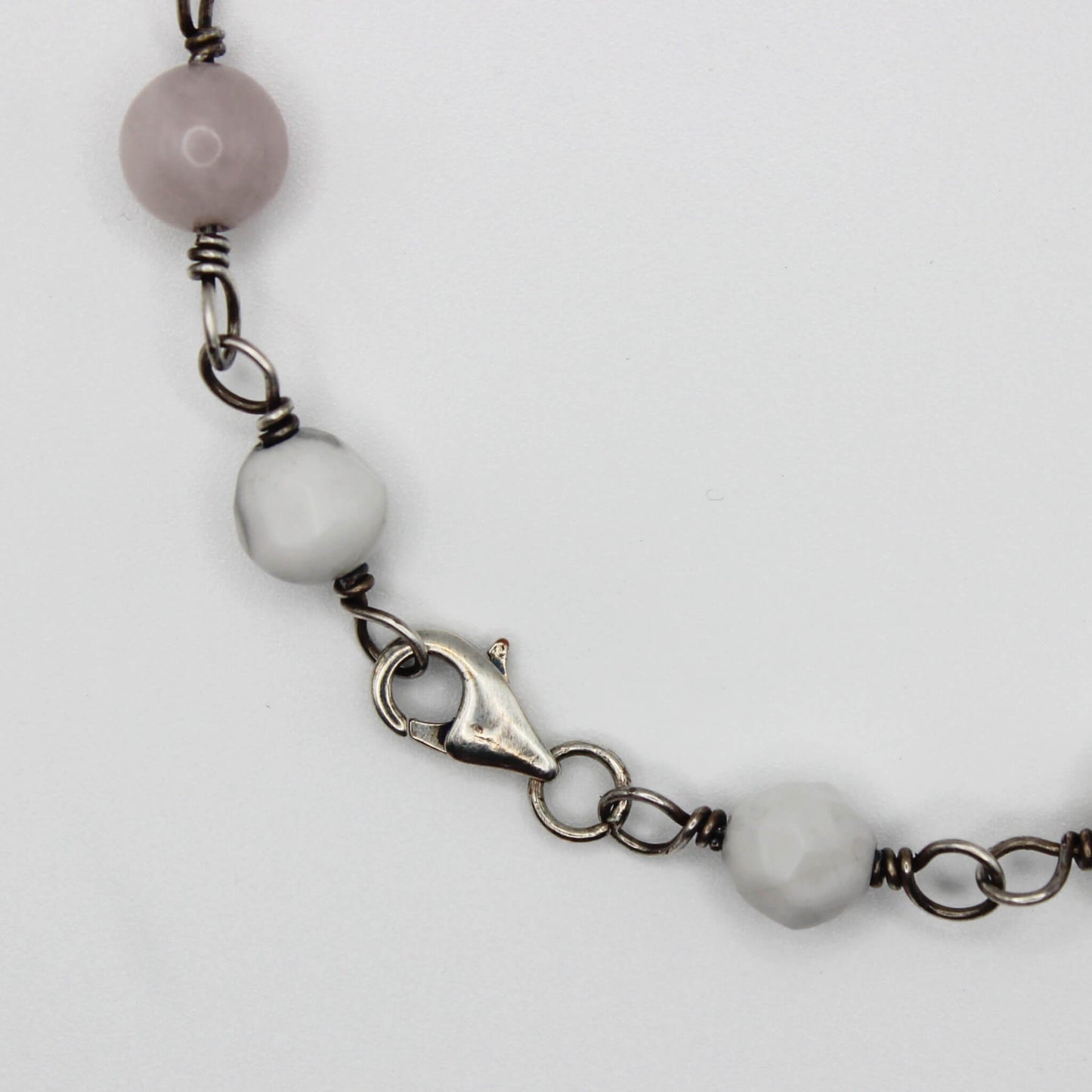 Howlite & Rose Quartz Bracelet in Antique Sterling Silver