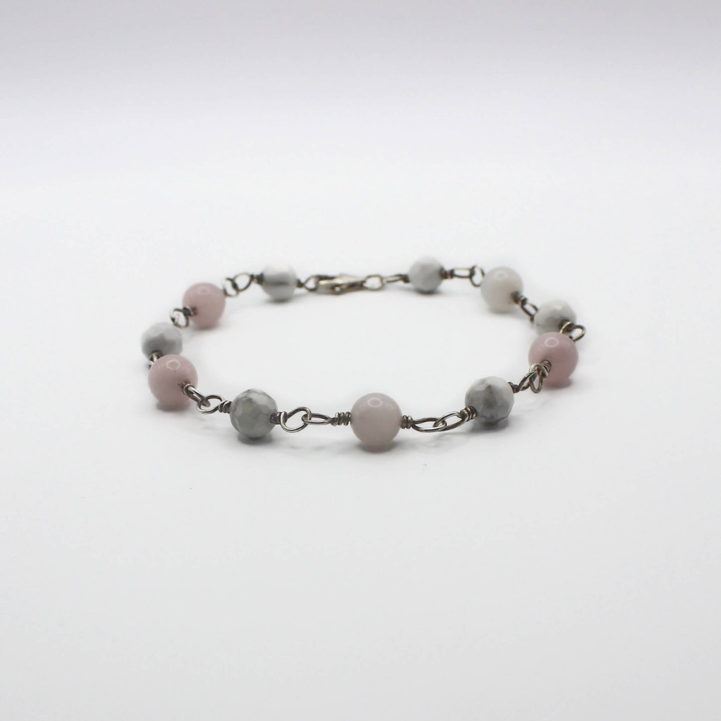 Howlite & Rose Quartz Bracelet in Antique Sterling Silver