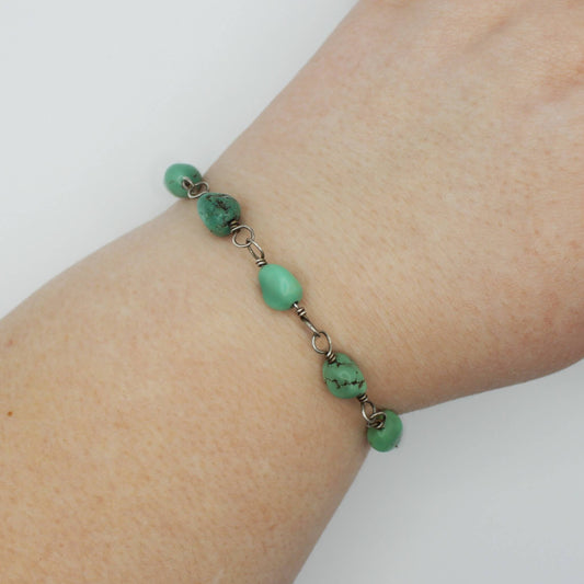 African Turquoise Nugget Bracelet in Antique Sterling Silver