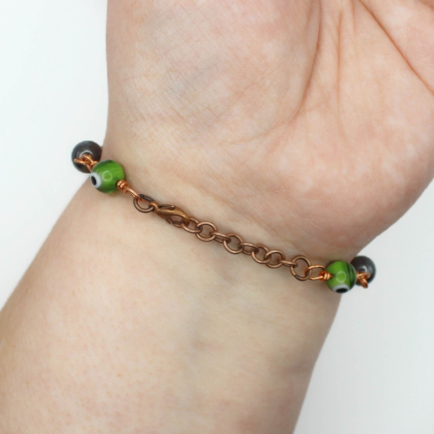 Green Nazar Evil Eye Amulet Bracelet in Bare Copper