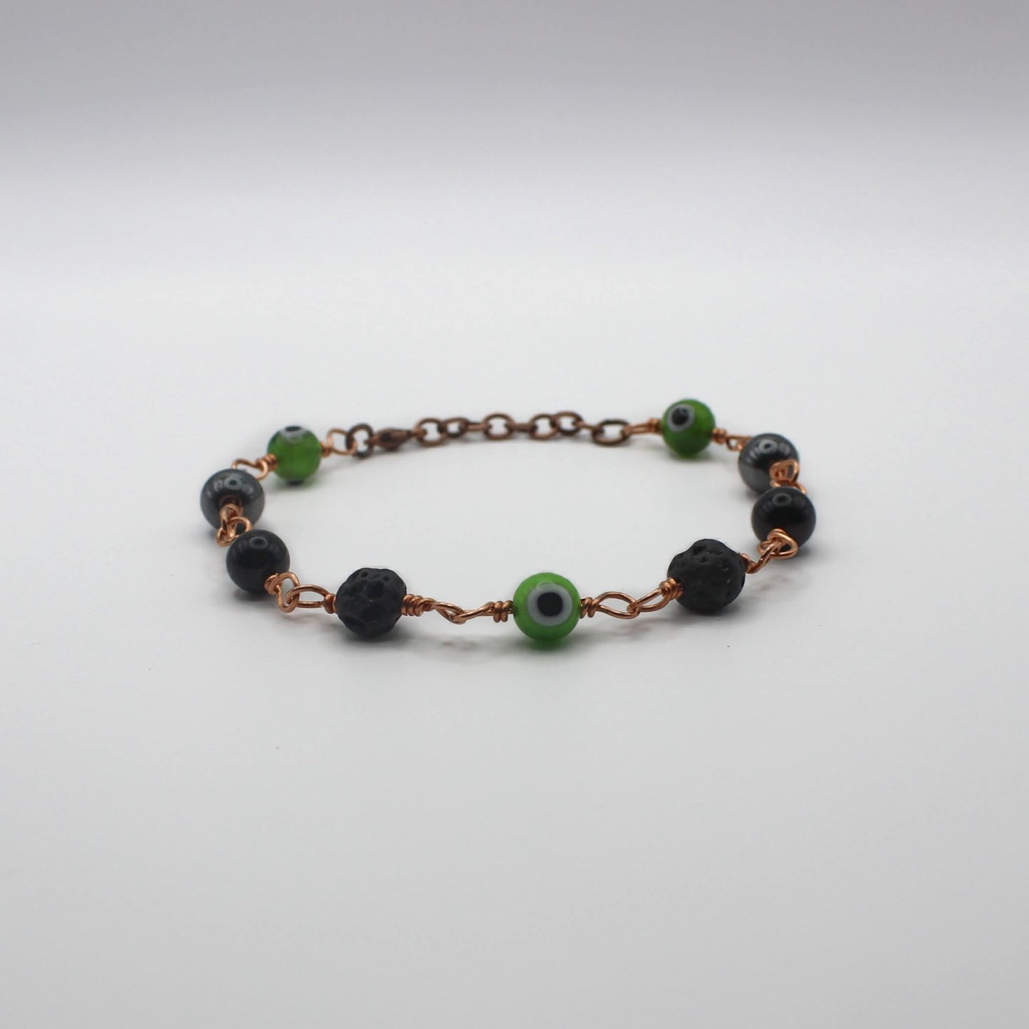 Green Nazar Evil Eye Amulet Bracelet in Bare Copper