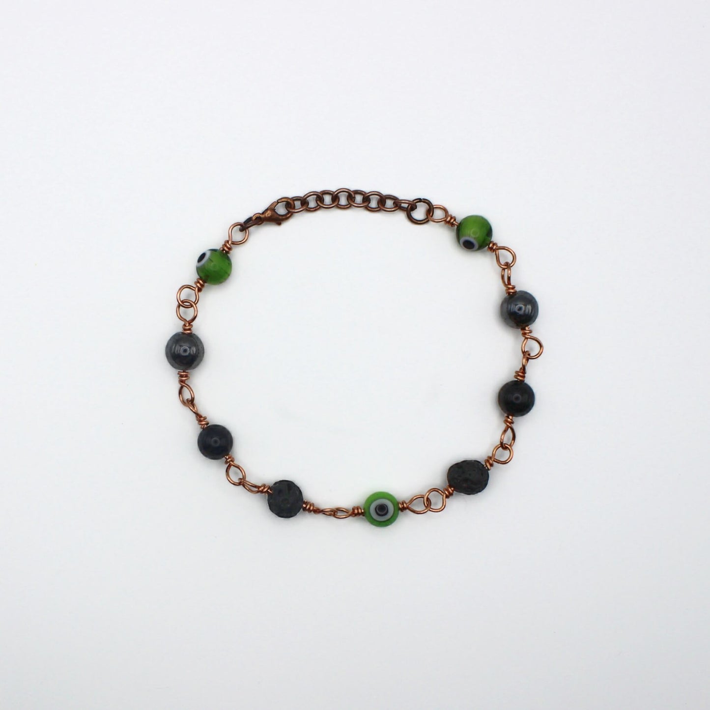 Green Nazar Evil Eye Amulet Bracelet in Bare Copper