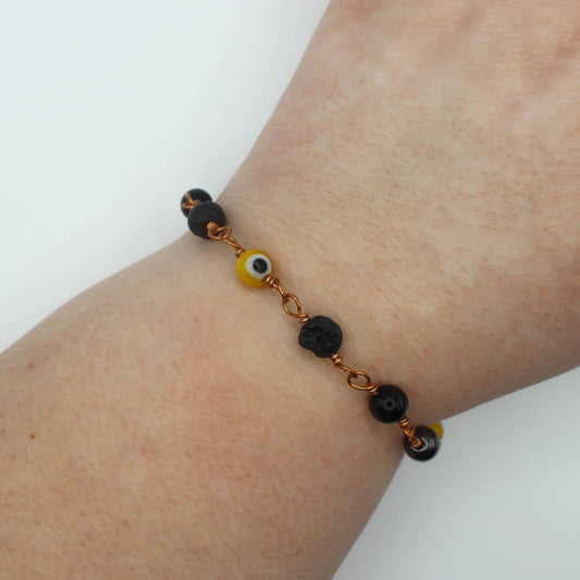 Yellow Nazar Evil Eye Amulet Bracelet in Bare Copper