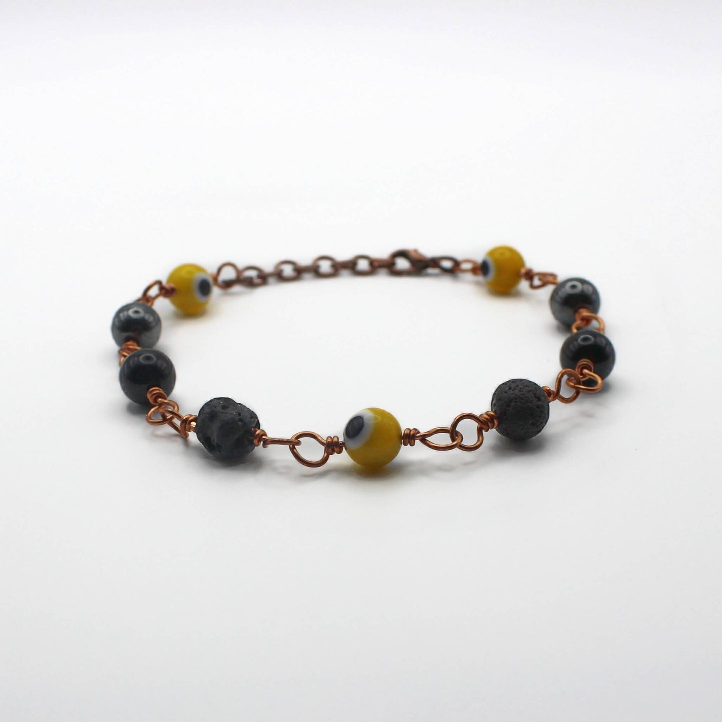 Yellow Nazar Evil Eye Amulet Bracelet in Bare Copper