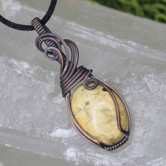 Flower Jasper Wire Wrapped in Oxidized Copper