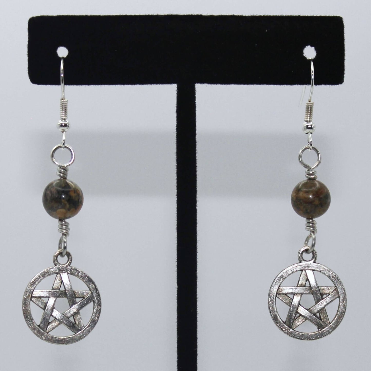 Leopard Jasper Pentacle Earrings