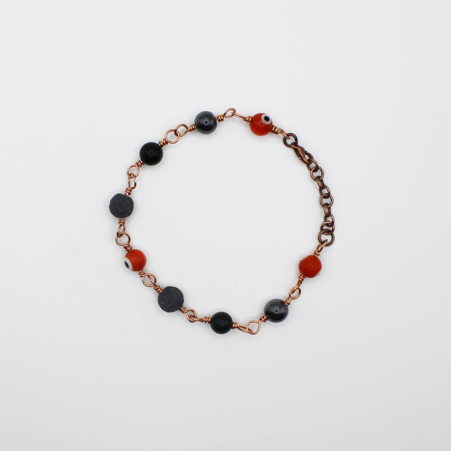 Orange Nazar Evil Eye Amulet Bracelet in Bare Copper