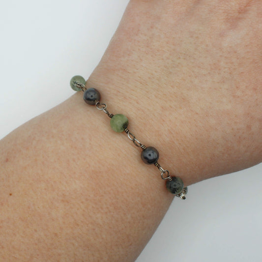 Prehnite & Hematite Bracelet in Sterling Silver