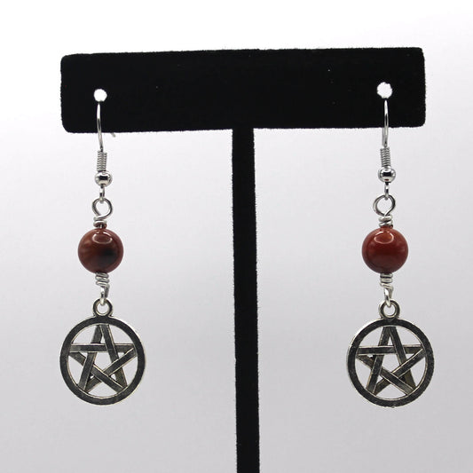 Red Agate Pentacle Earrings