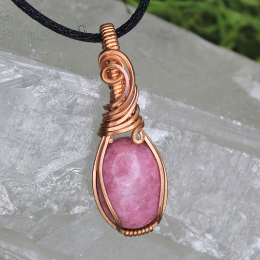 Rhodonite Wire Wrapped in Bare Copper