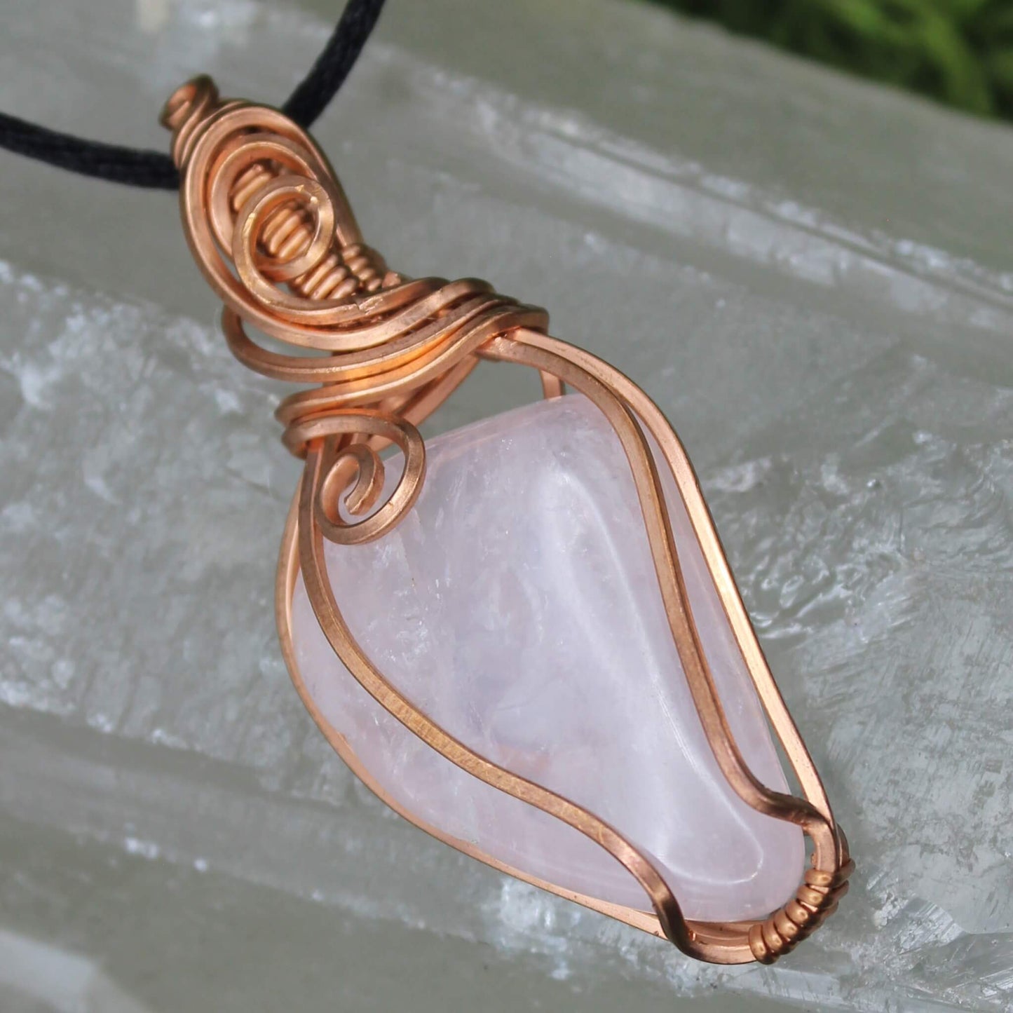 Rose Quartz Wire Wrapped in Bare Copper