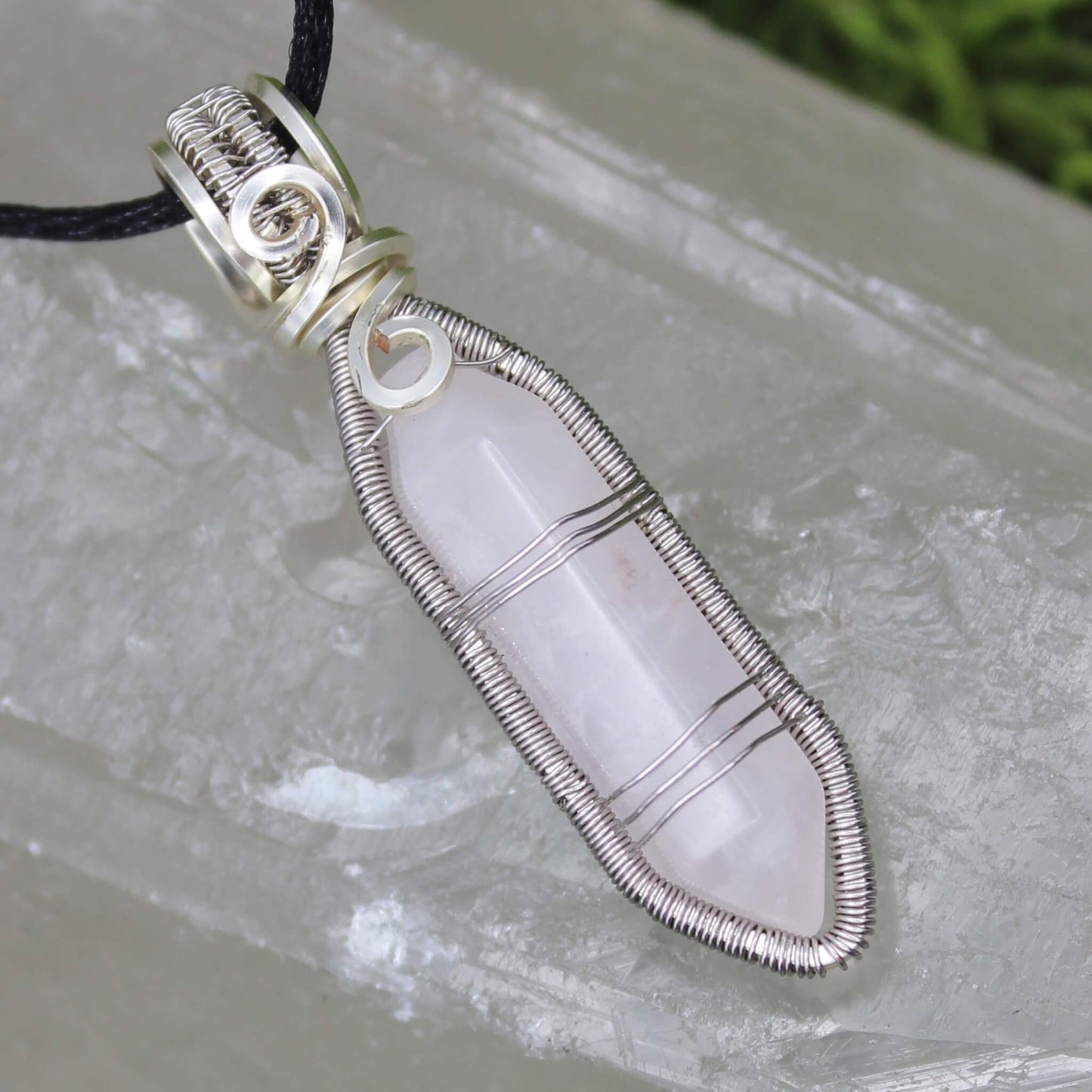 Rose Quartz Point Wire Wrapped in Colored Copper